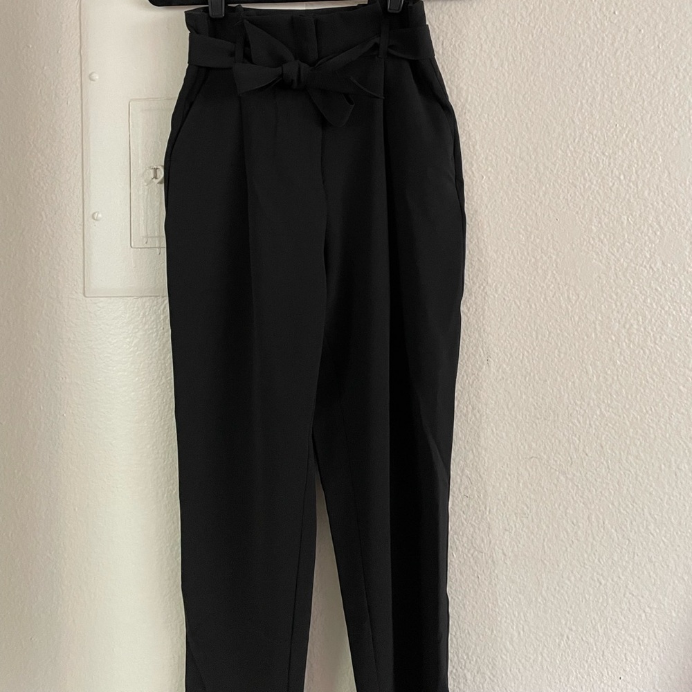 Black Paper Bag Style Dress Pants